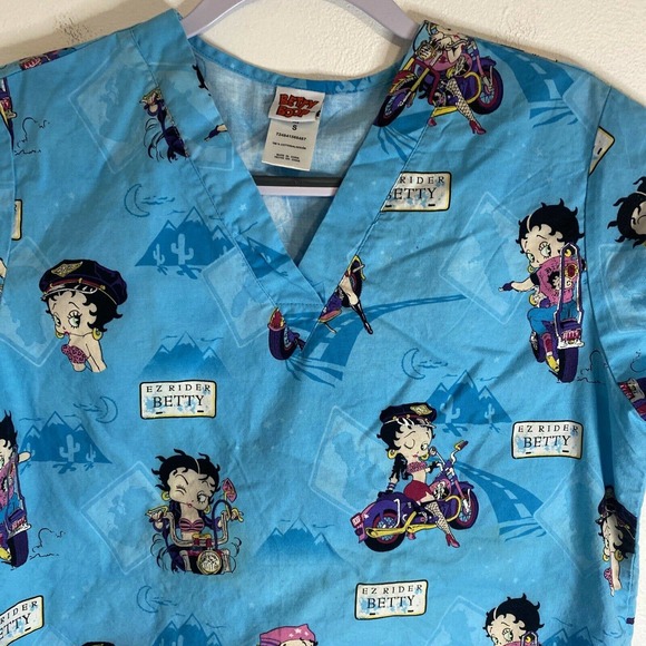 Betty Boop Scrub Top Medical Uniform Blue V-neck Small - Picture 4 of 8